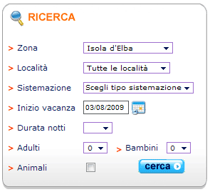 pannello di ricerca alberghi a Capoliveri